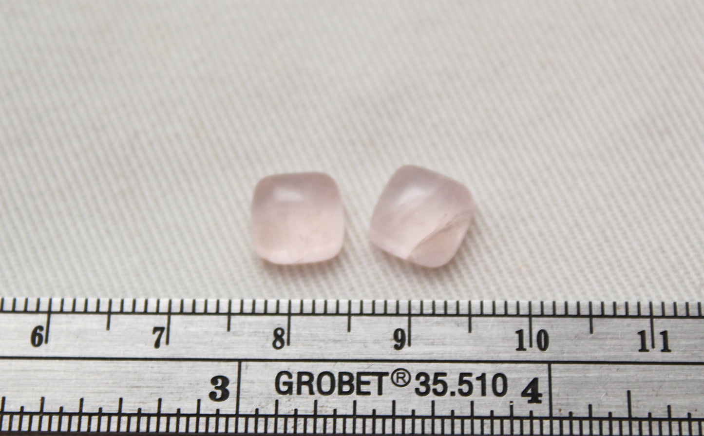 TWO Pink Quartz cabochons Gemstones square 8MM