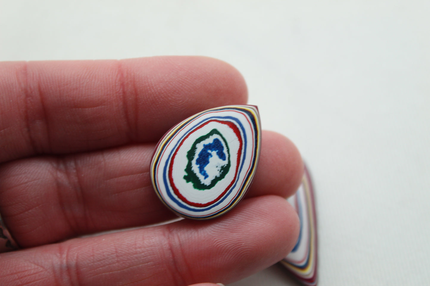 TWO Fordite Cabochon white red blue