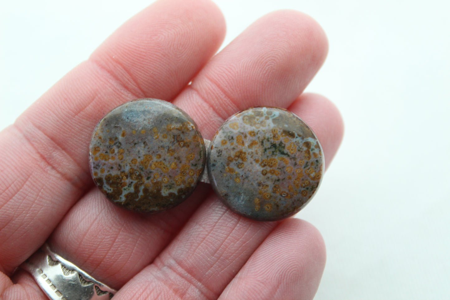 River Jasper Cabochon Pair Gemstone beige round 21MM