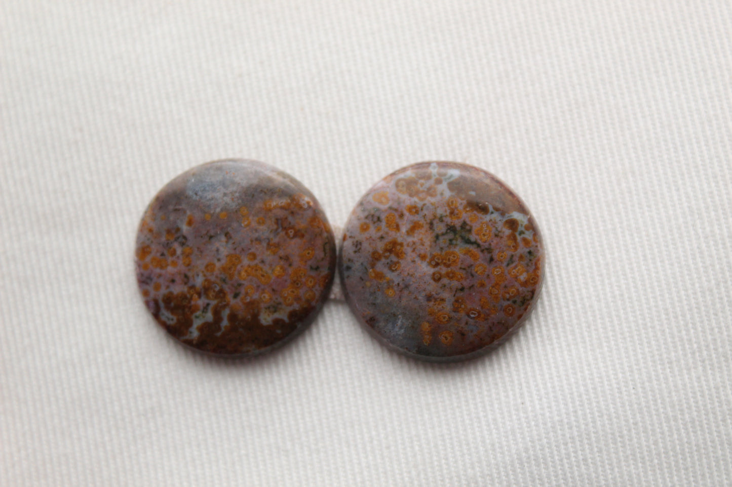 River Jasper Cabochon Pair Gemstone beige round 21MM