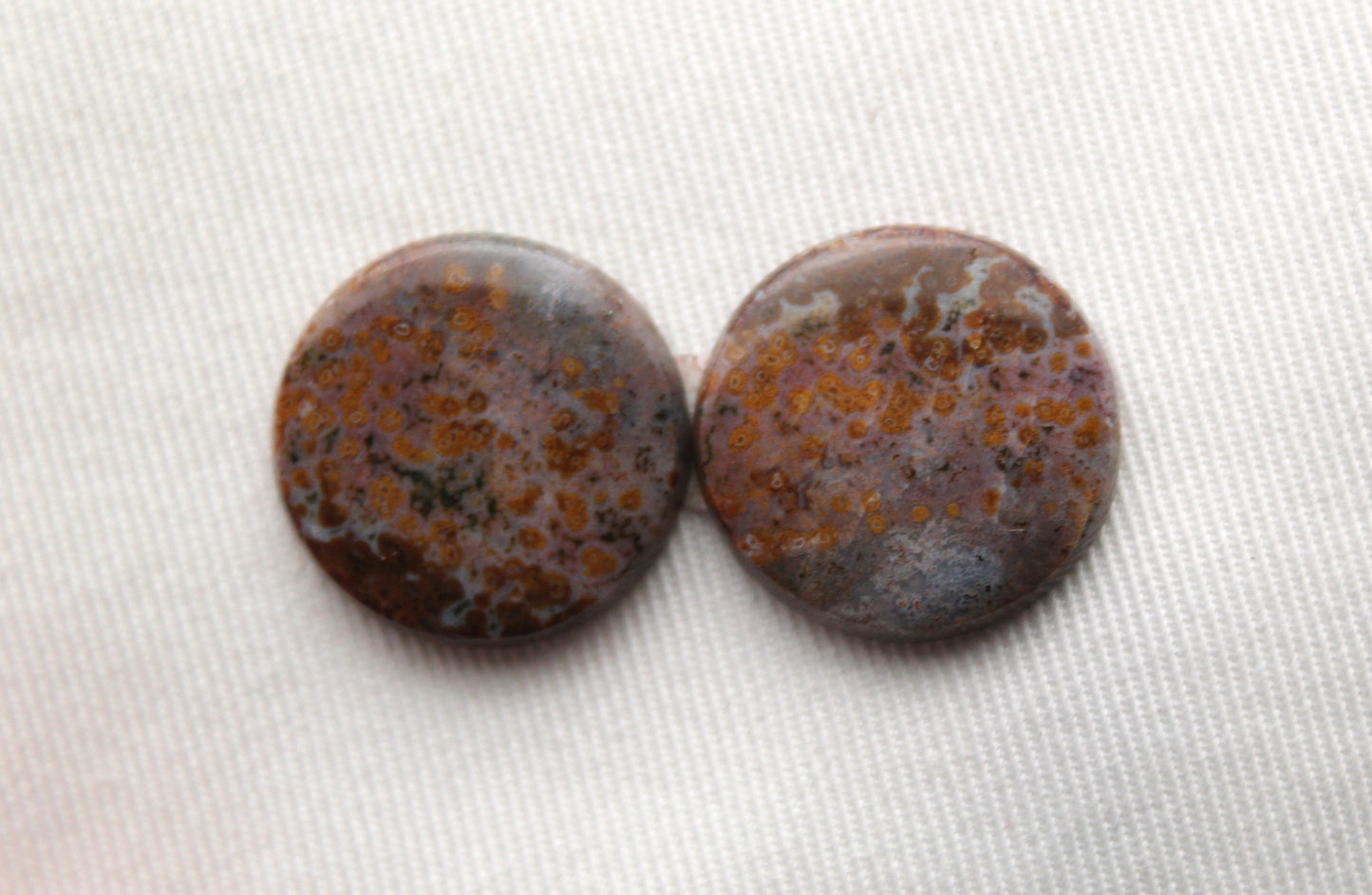 River Jasper Cabochon Pair Gemstone beige round 21MM