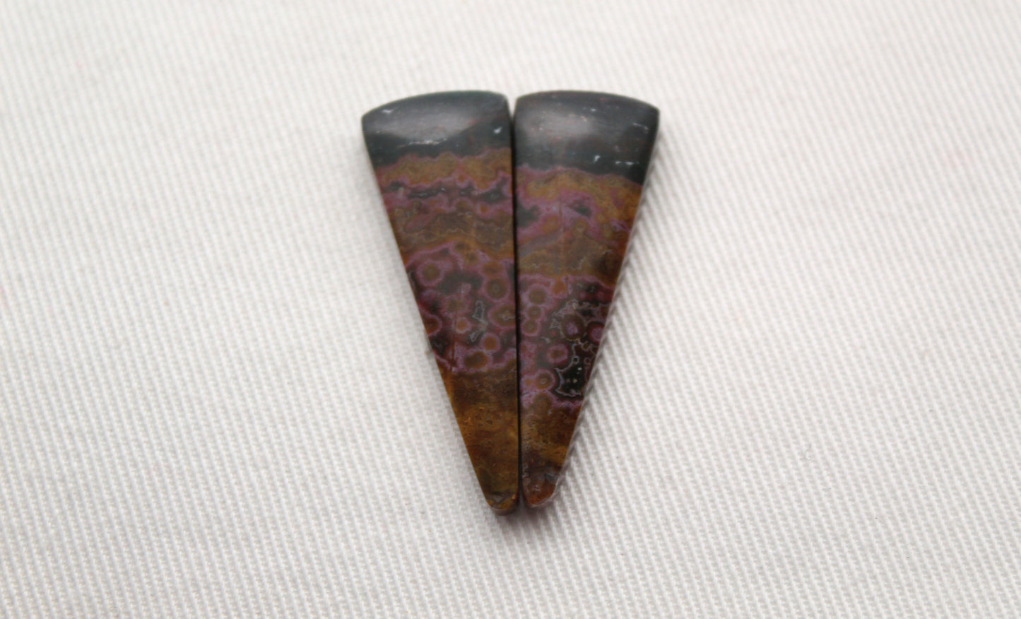 Pair of Dark Orbicular Jasper cabochons Gemstones