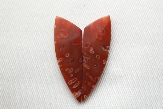 Tube Carnelian Cabochon Pair Transludent Red gemstone