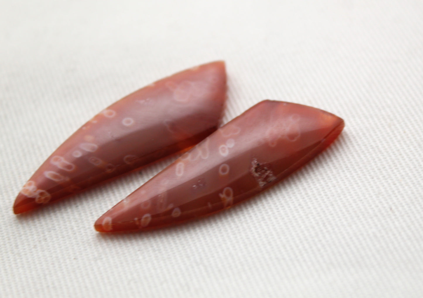 Tube Carnelian Cabochon Pair Transludent Red gemstone