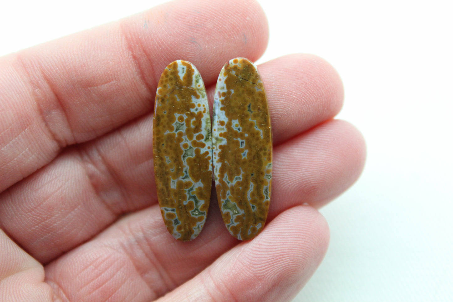 River Jasper Cabochon Pair Gemstone brown white