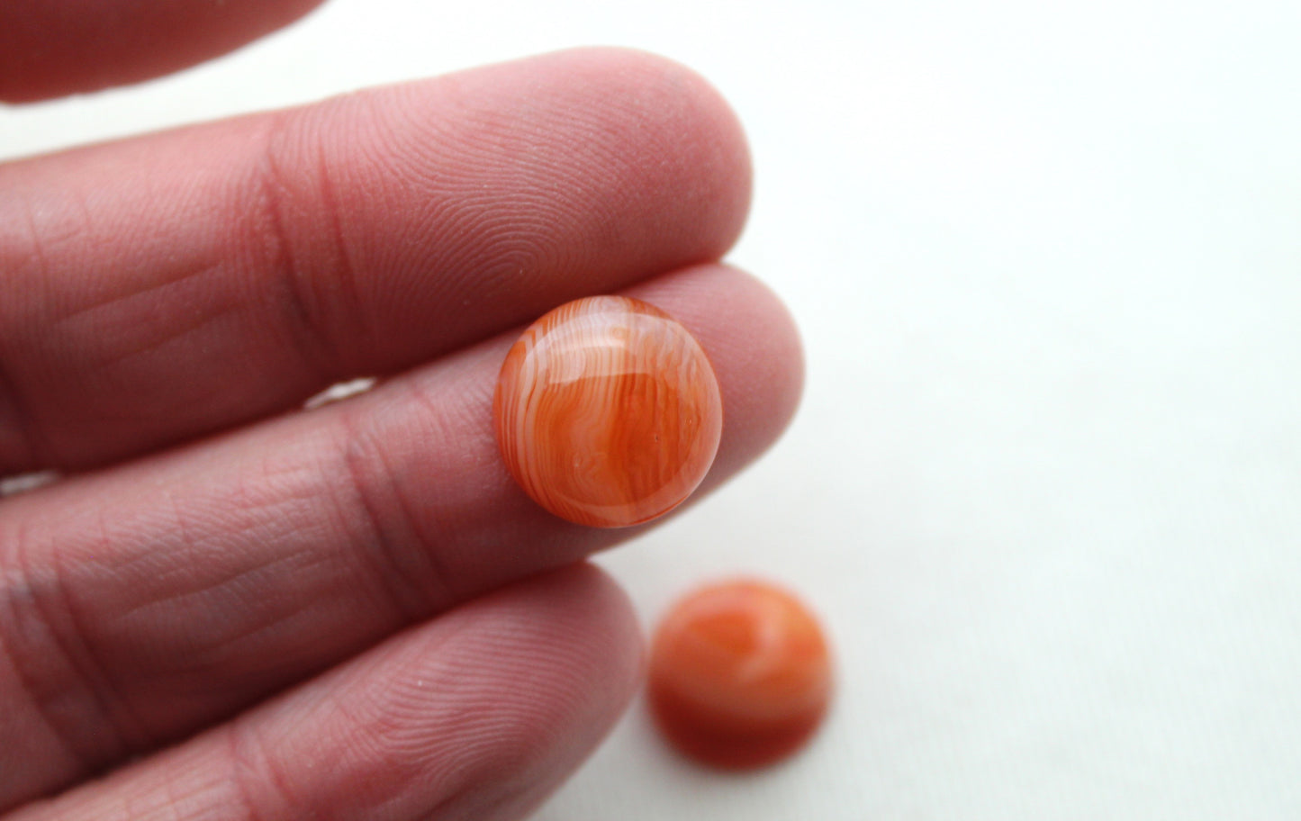 TWO Banded Agate cabochon Gemstone round 12MM