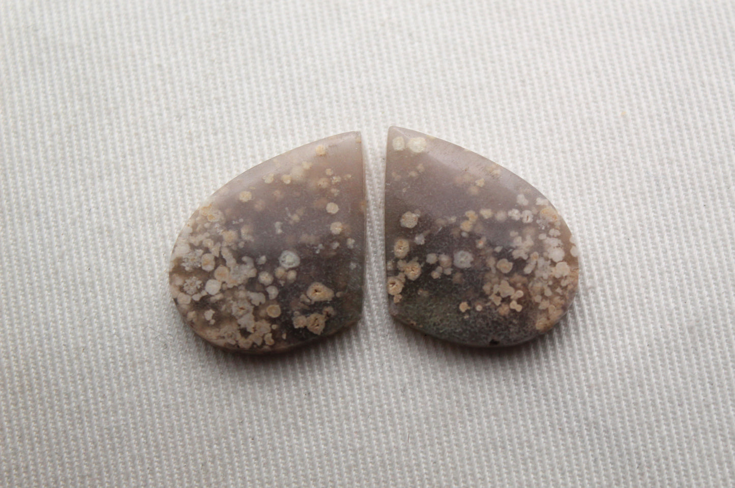 Pair White Indonesian Agate Cabochons gemstones freeform