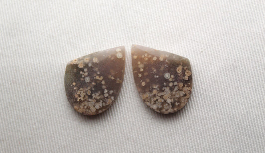 Pair White Indonesian Agate Cabochons gemstones freeform