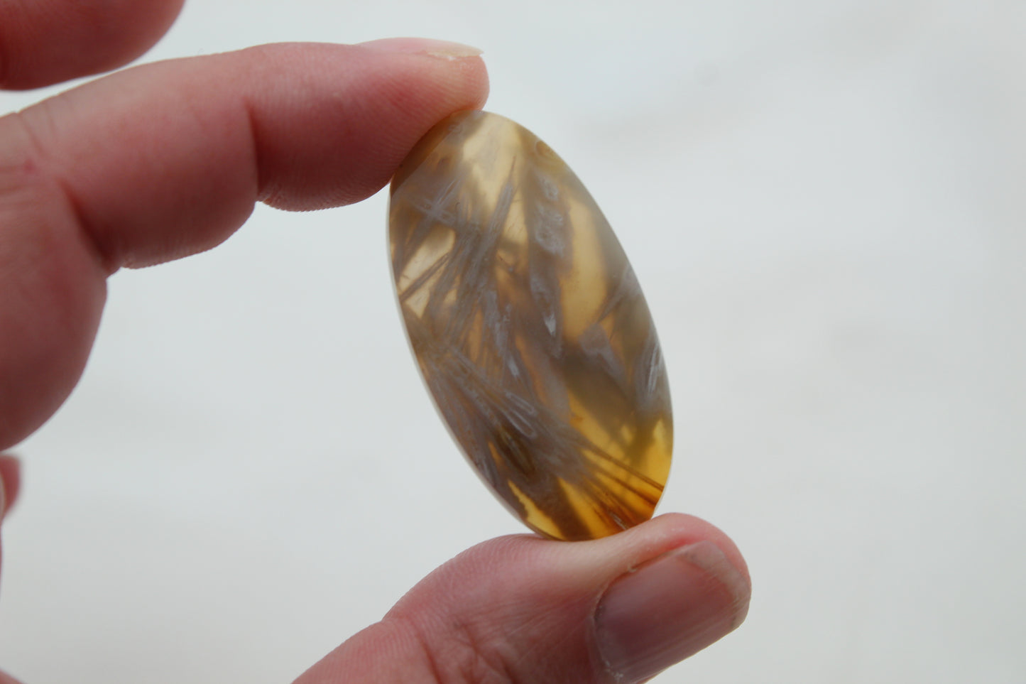 Tube Agate Oval Cabochon Transludent Gemstone Yellow grey