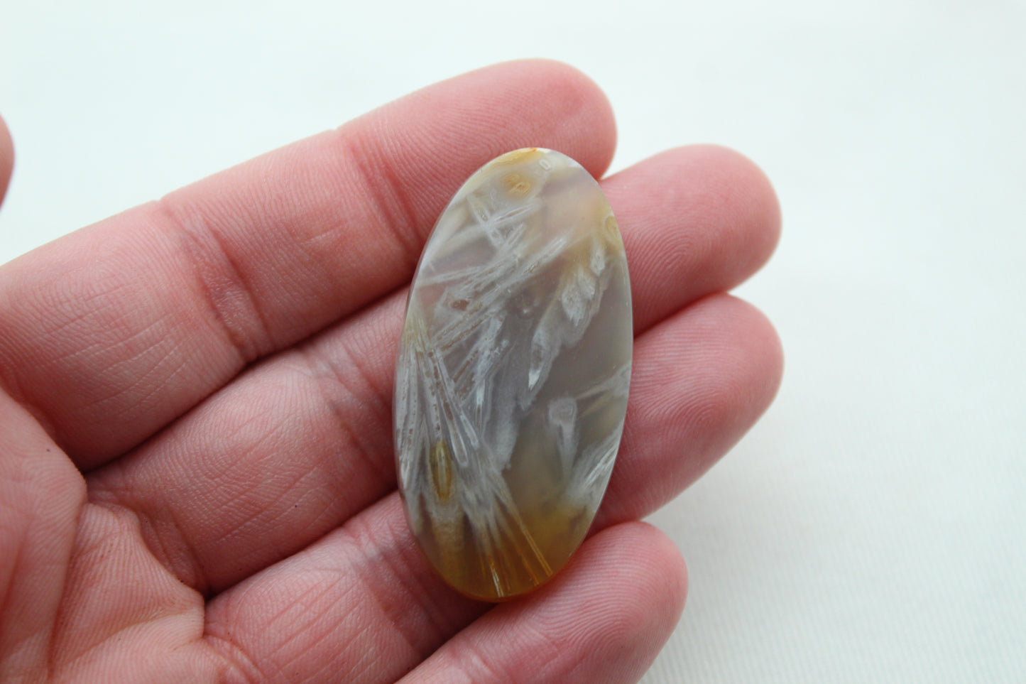 Tube Agate Oval Cabochon Transludent Gemstone Yellow grey