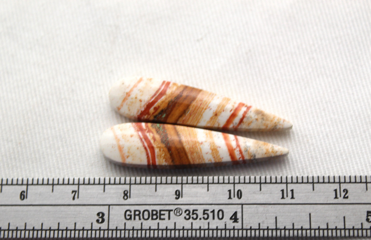 Pair of Retro Jasper Cabochon yellow orange teardrop