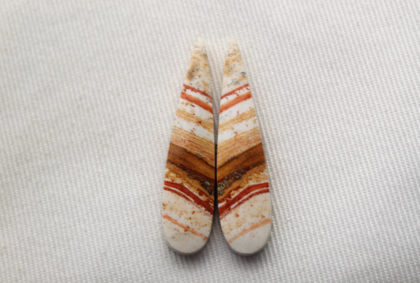 Pair of Retro Jasper Cabochon yellow orange teardrop