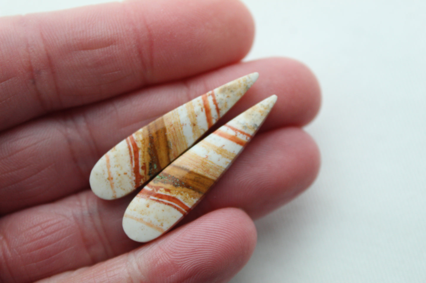 Pair of Retro Jasper Cabochon yellow orange teardrop