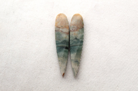 Pair of green and yellow Jasper Cabochons