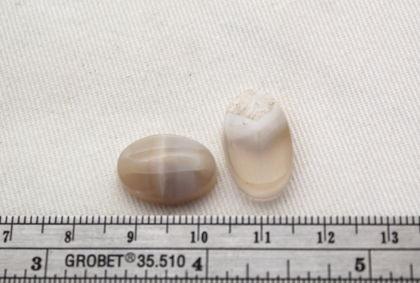 TWO white Agate Cabochons Gemstones Oval mismatch