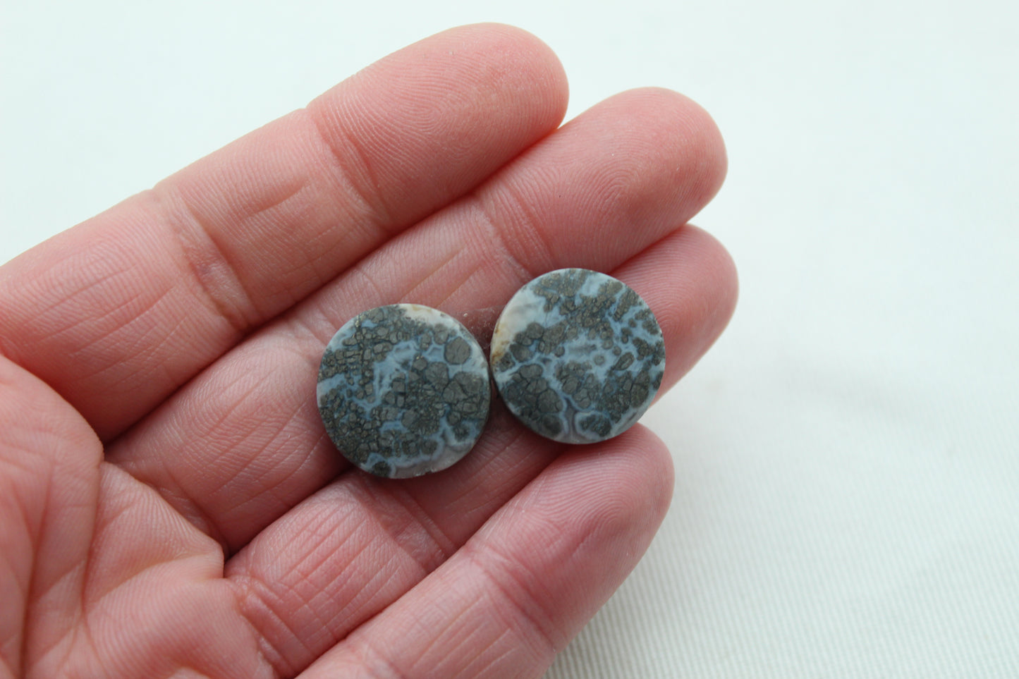 Paire Cabochons Marcassites Ronds Pierres Précieuses 17MM