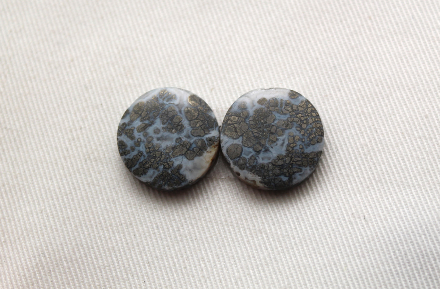 Paire Cabochons Marcassites Ronds Pierres Précieuses 17MM