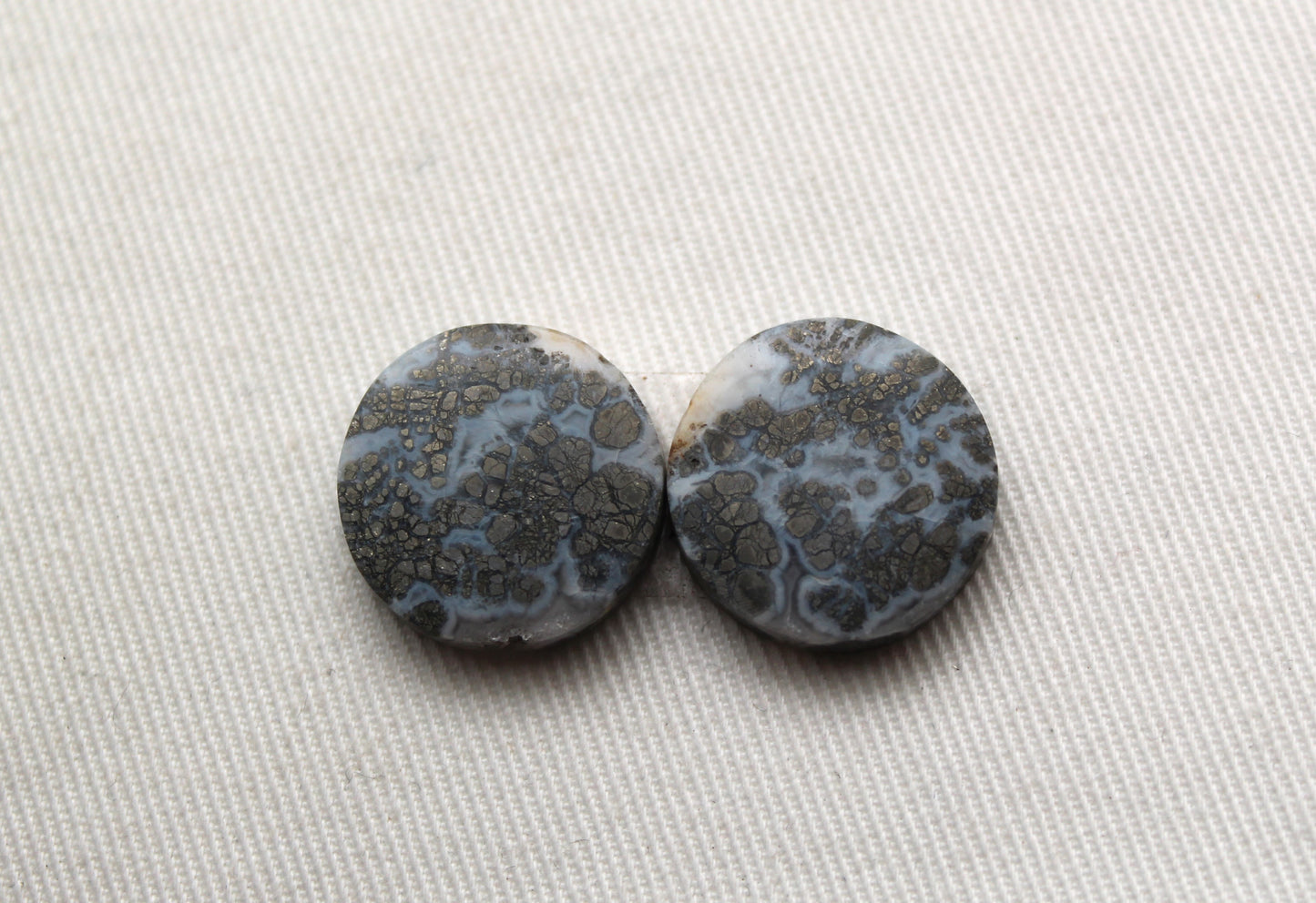 Paire Cabochons Marcassites Ronds Pierres Précieuses 17MM