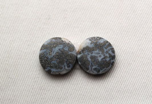 Paire Cabochons Marcassites Ronds Pierres Précieuses 17MM