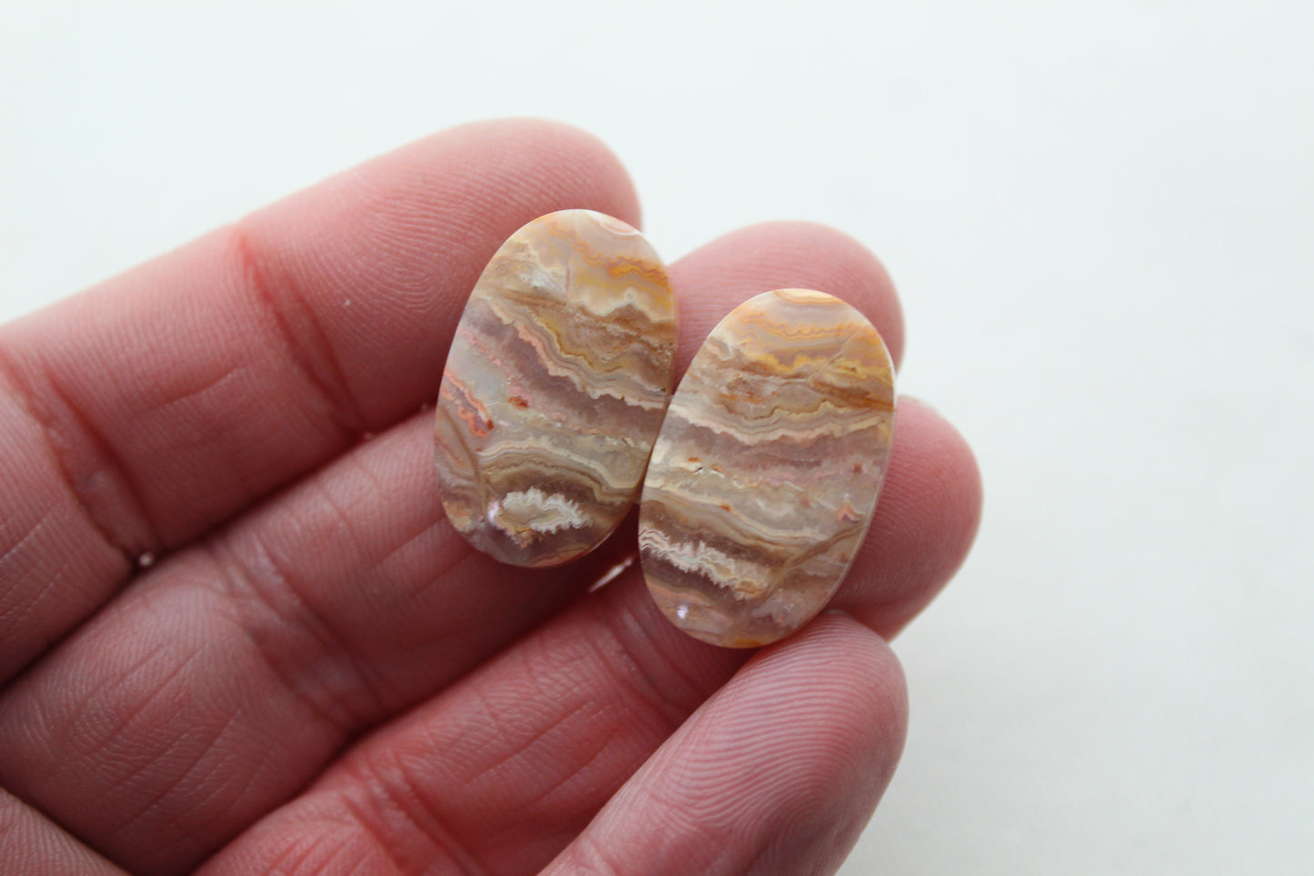 Lace Agates Cabochons Gemstone Pair multicolors