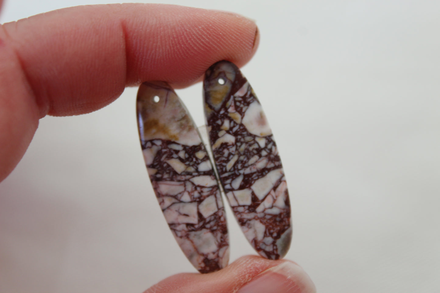 Pair Indonesian Picasso Jasper cabochon Gemstone white brown DRILLED