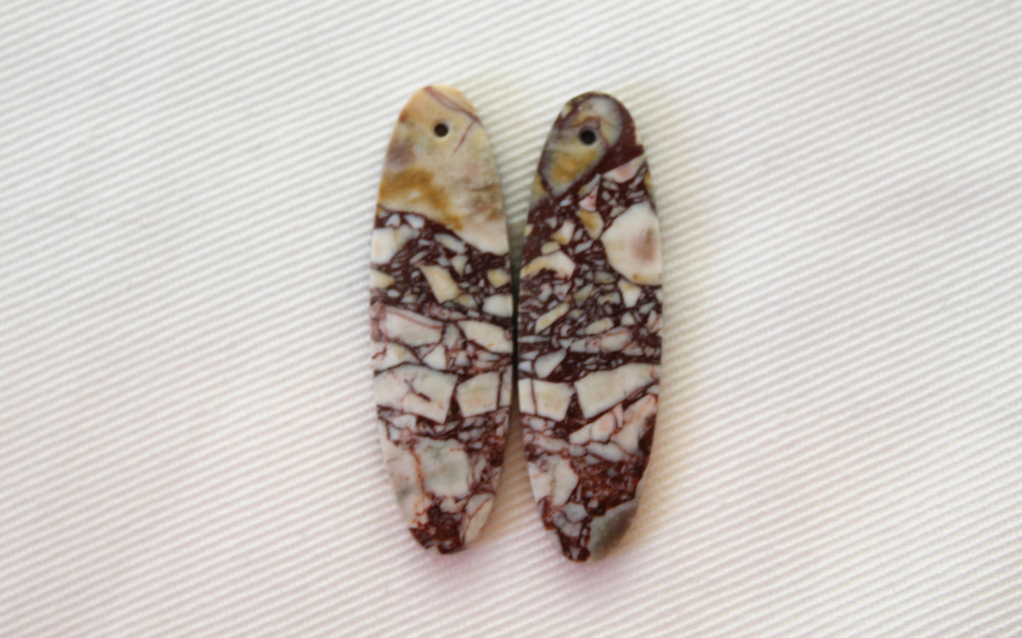 Pair Indonesian Picasso Jasper cabochon Gemstone white brown DRILLED