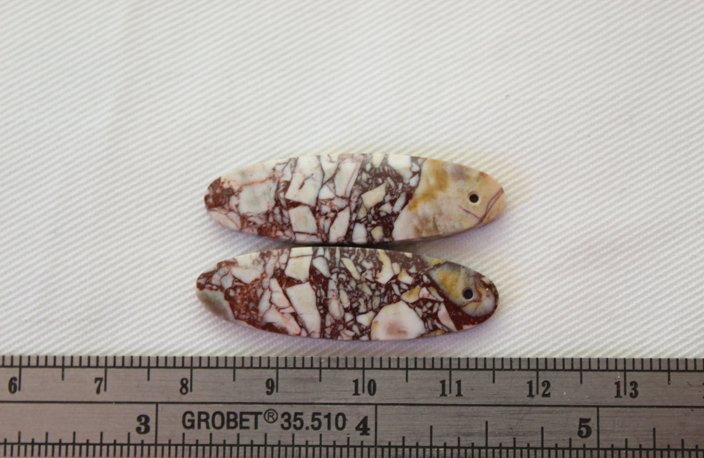 Pair Indonesian Picasso Jasper cabochon Gemstone white brown DRILLED