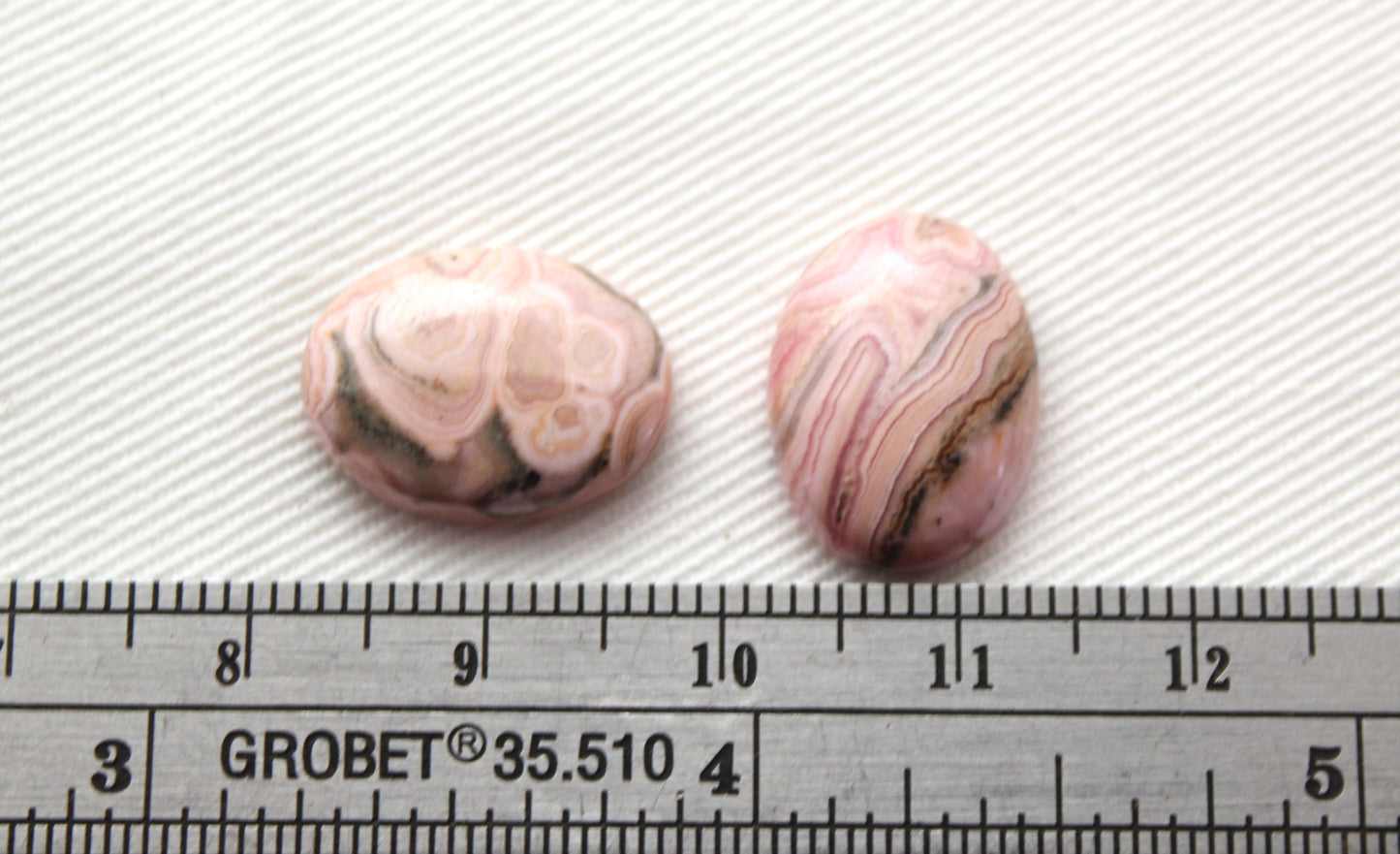 TWO Rhodocrosite cabochons Gemstones pink white Oval 12X16MM