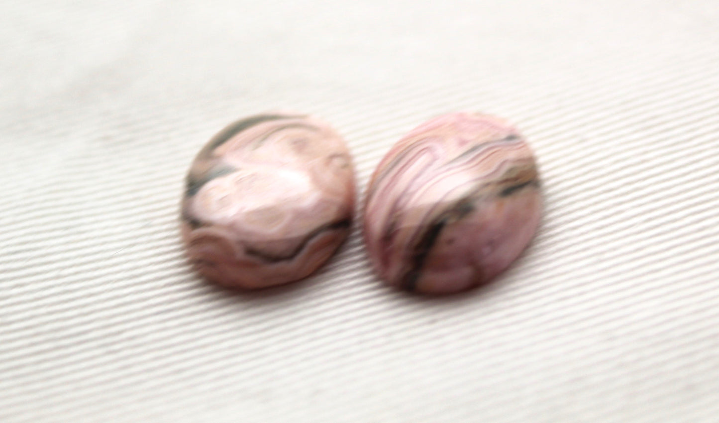 TWO Rhodocrosite cabochons Gemstones pink white Oval 12X16MM