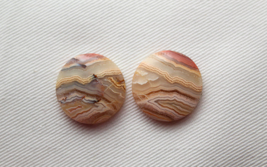 Lace Agates Cabochons Gemstone Pair round 20MM