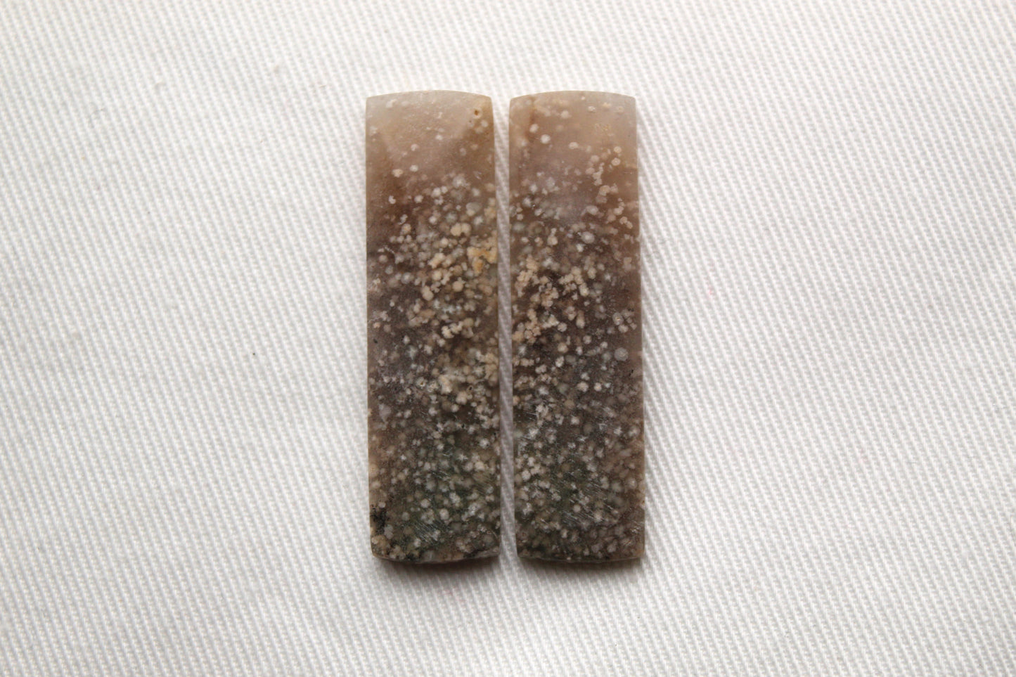 Pair White Indonesian Agate Cabochons gemstones rectangle