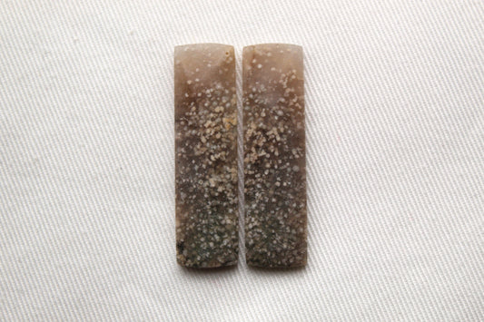 Pair White Indonesian Agate Cabochons gemstones rectangle