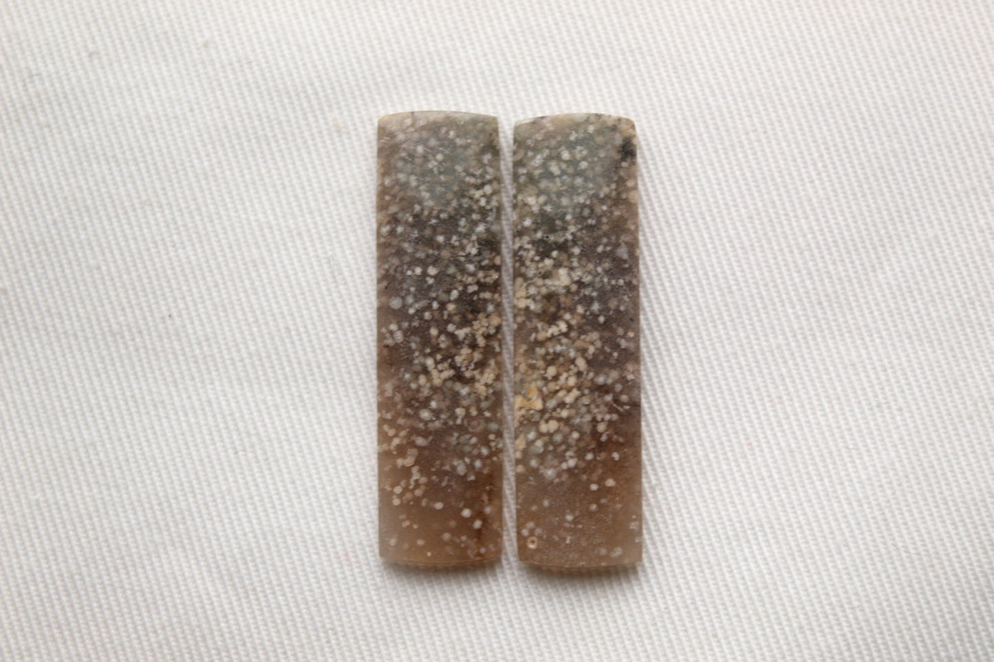 Pair White Indonesian Agate Cabochons gemstones rectangle