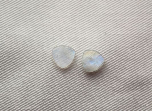 TWO SMALL white Moonstone Flat cabochons 8MM Gemstones trillion