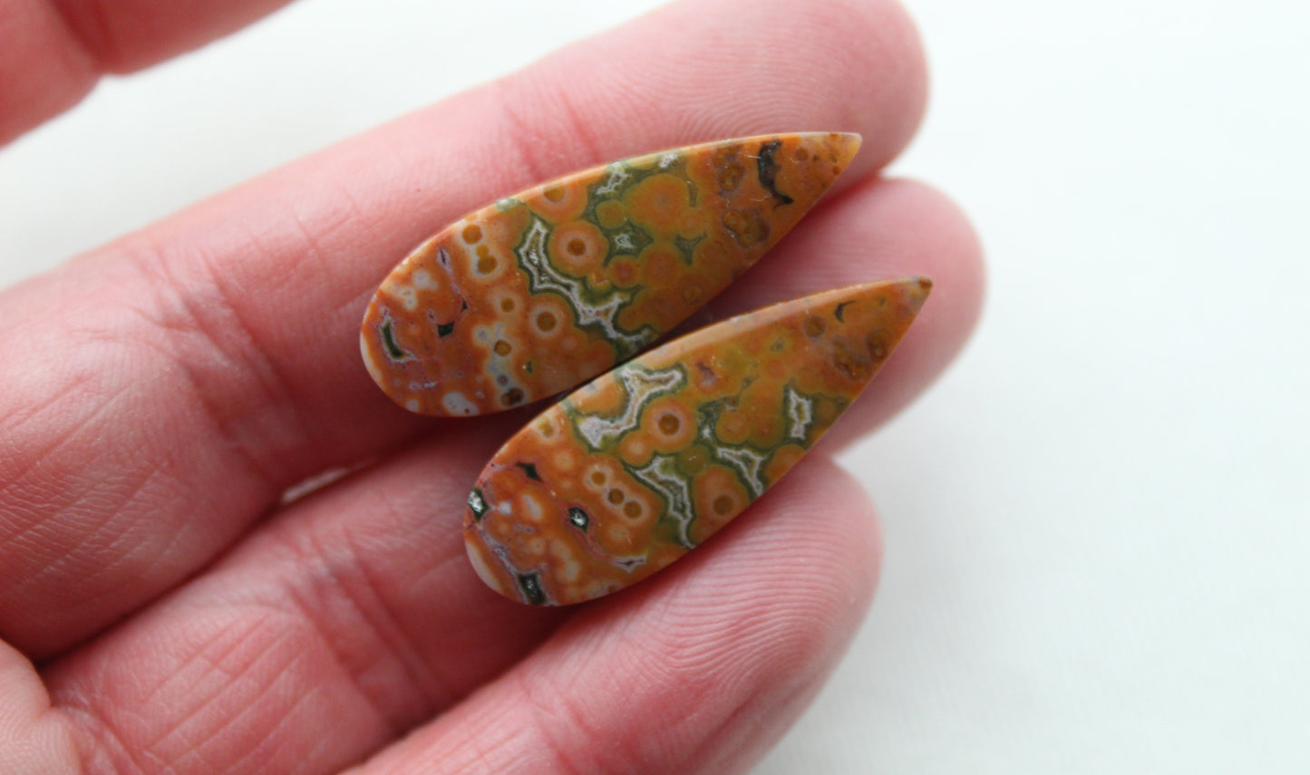 River Jasper Cabochon Paire Gemstone vert beige teardrop