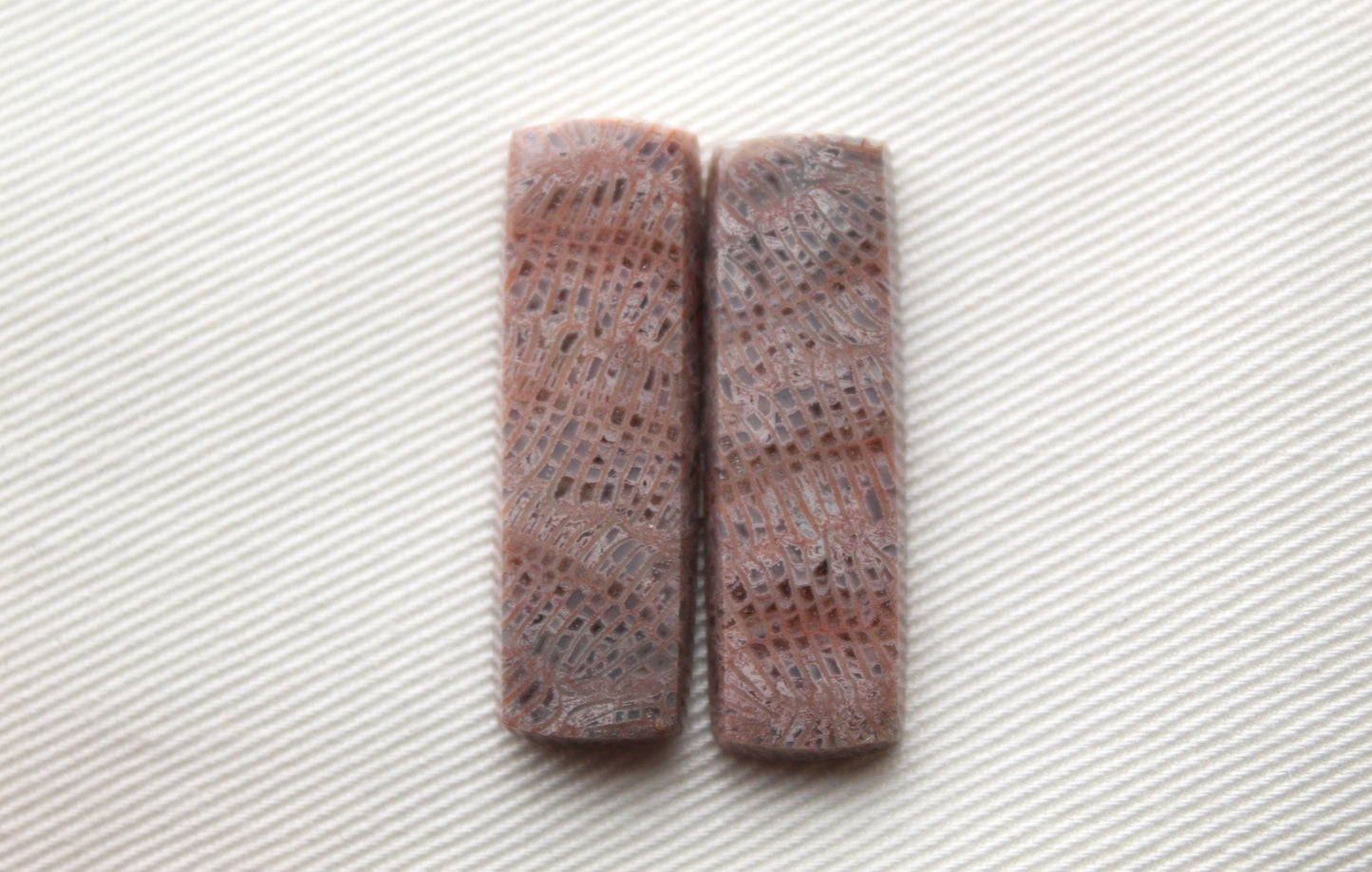 Pink Fossil Coral Pair of Gemstones cabochon rectangle