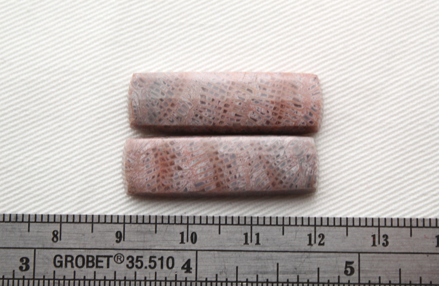 Pink Fossil Coral Pair of Gemstones cabochon rectangle