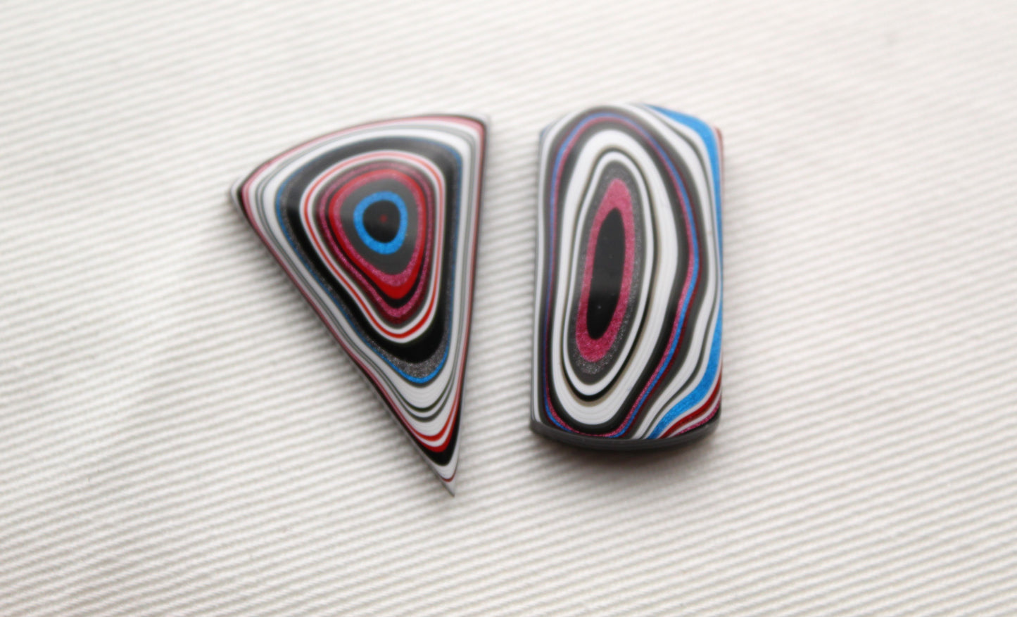 TWO Fordite Cabochon pink black white mismatch