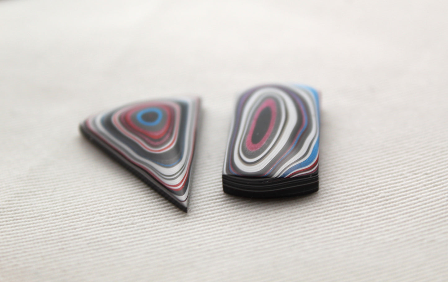 TWO Fordite Cabochon pink black white mismatch