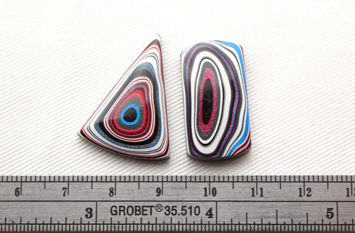 TWO Fordite Cabochon pink black white mismatch