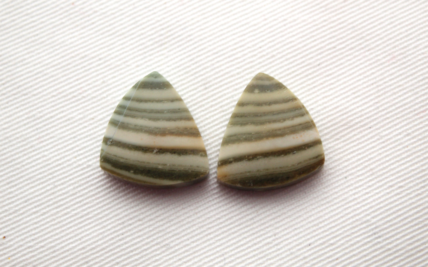 Pair of striped green Jasper Cabochons