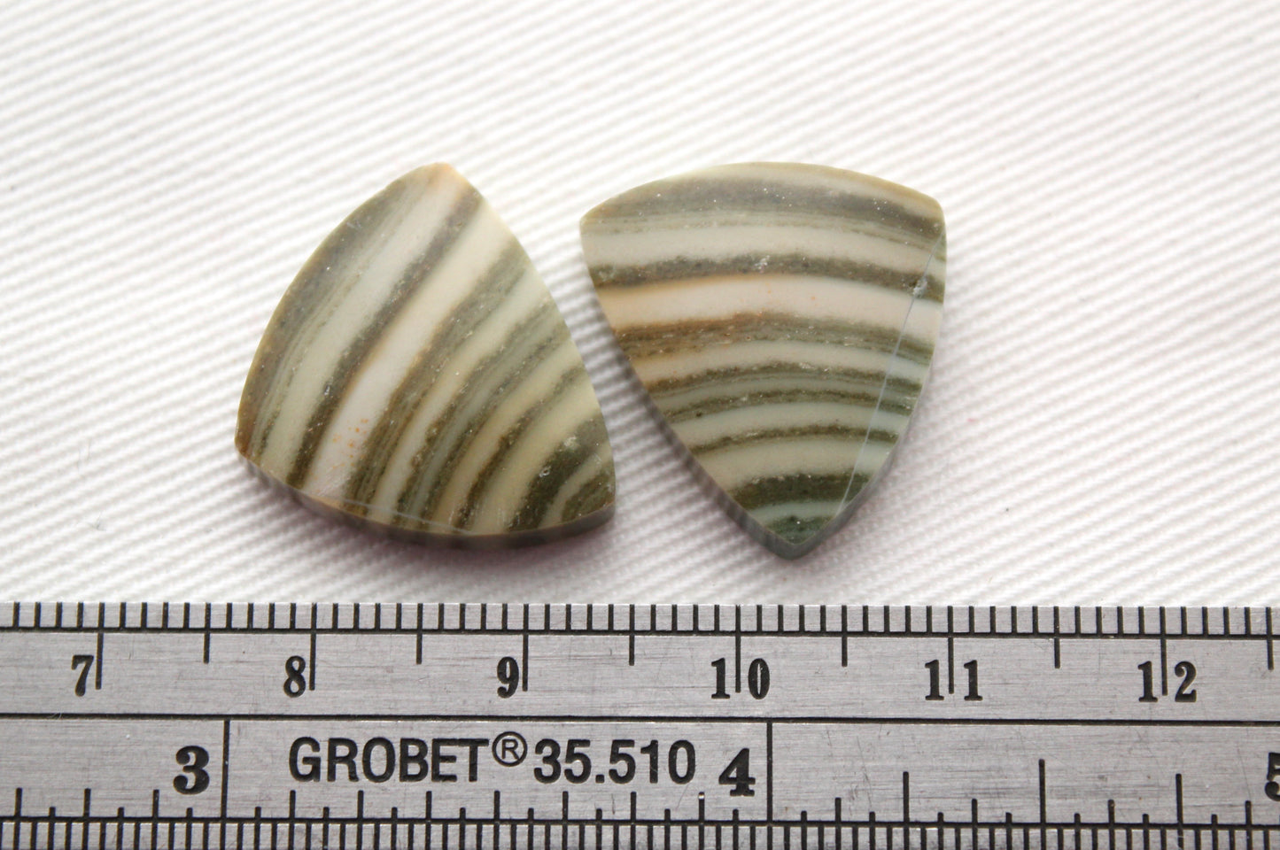 Pair of striped green Jasper Cabochons