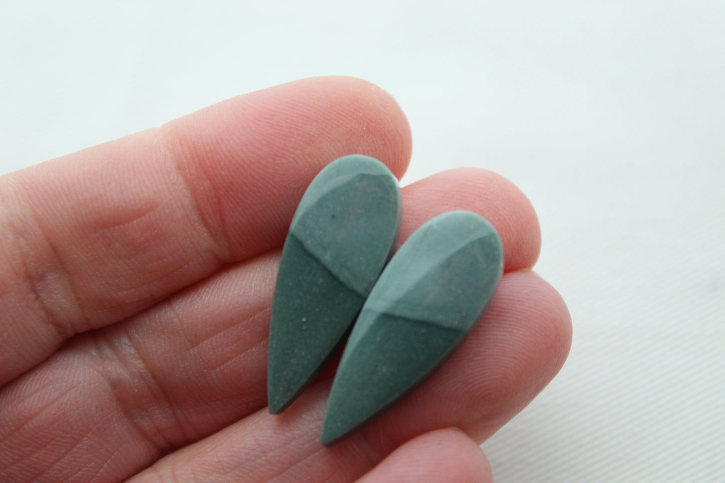 Pair of Imperial green Jasper Cabochons teardrop