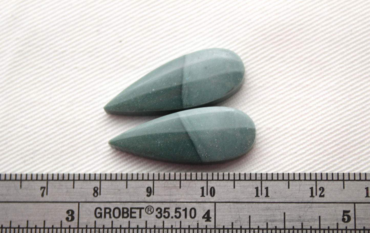 Pair of Imperial green Jasper Cabochons teardrop