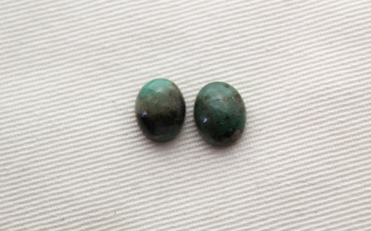 TWO oval Emerald in Matrix cabochons Gemstone 8X10MM