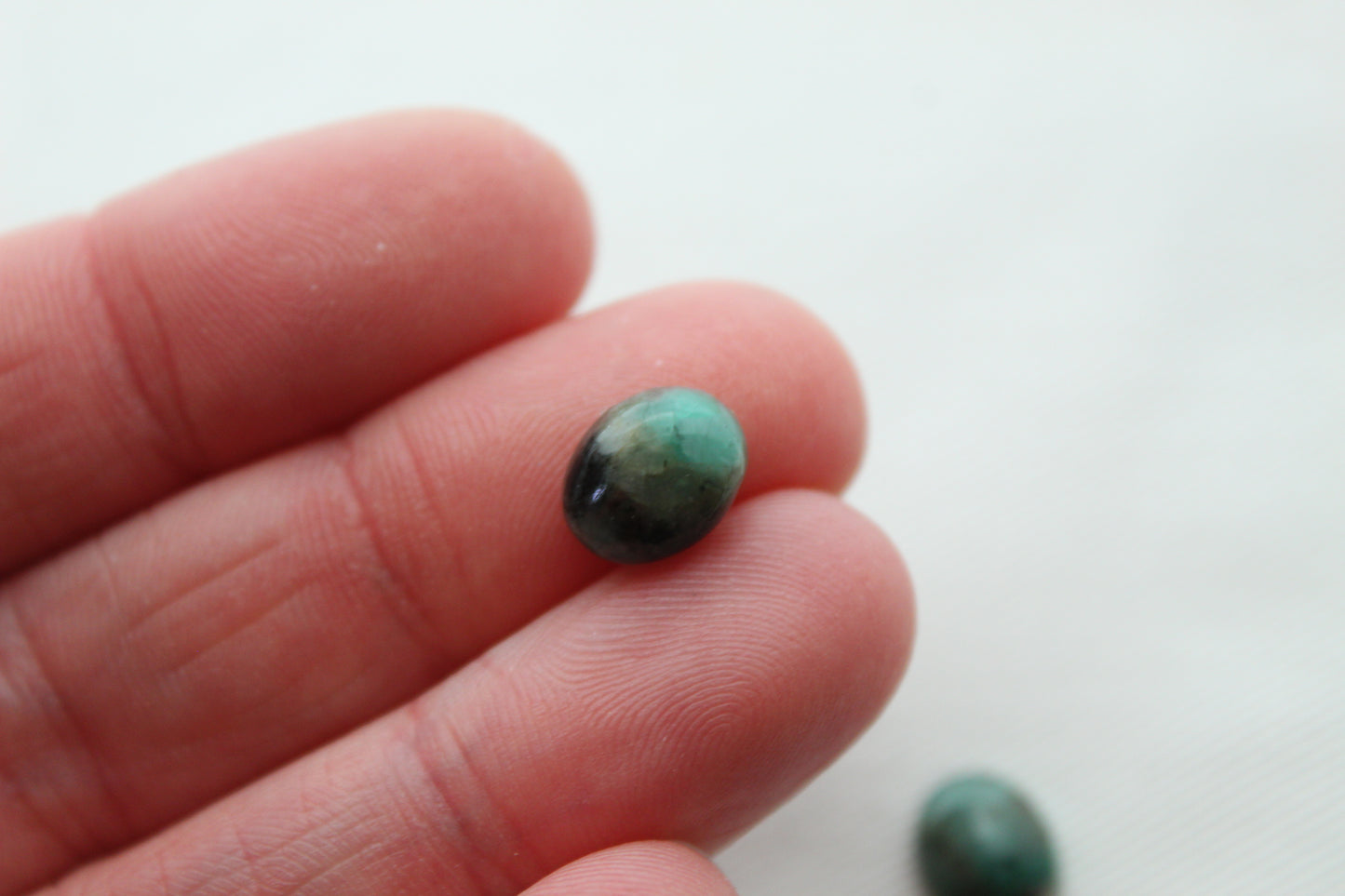 TWO oval Emerald in Matrix cabochons Gemstone 8X10MM