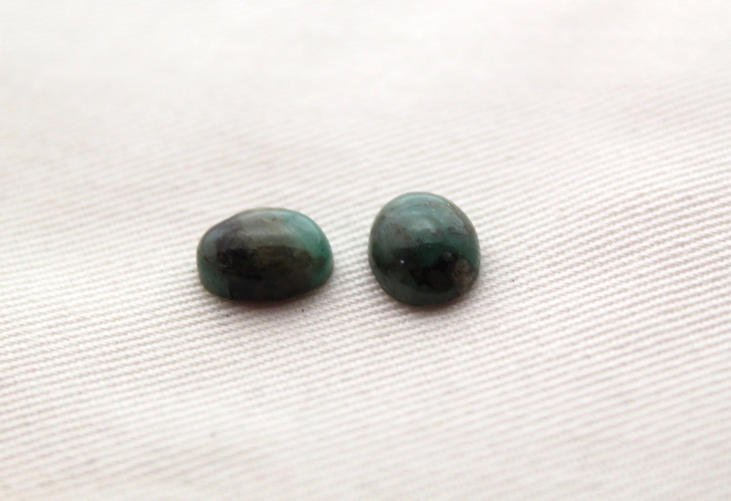 TWO oval Emerald in Matrix cabochons Gemstone 8X10MM