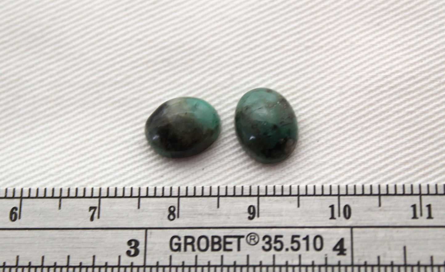 TWO oval Emerald in Matrix cabochons Gemstone 8X10MM