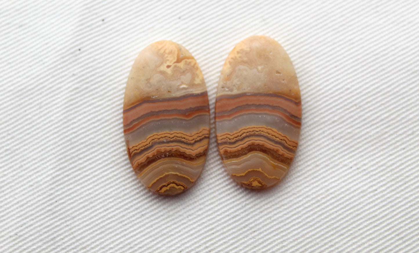 Lace Agates Cabochons Gemstone Pair Oval