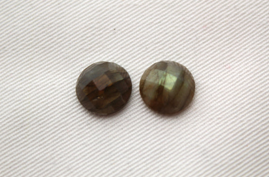 TWO Labradorite cabochons round 12MM Gemstone faceted